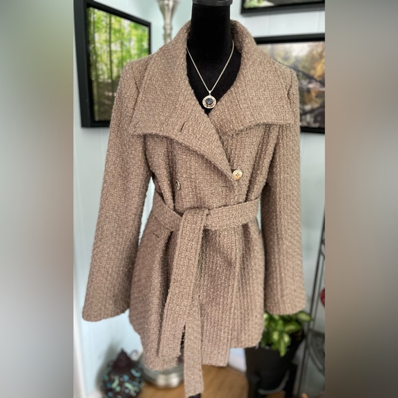CALVIN KLEIN Double Breasted Wool Pea Coat With Belt 12P - Picture 1 of 16